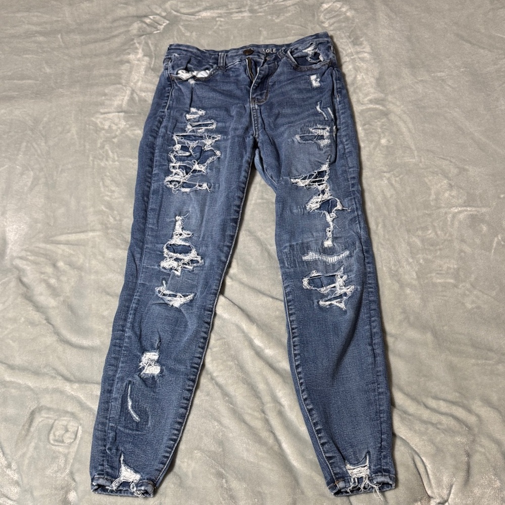 American Eagle Outfitters Distressed Blue Skinny Jeans